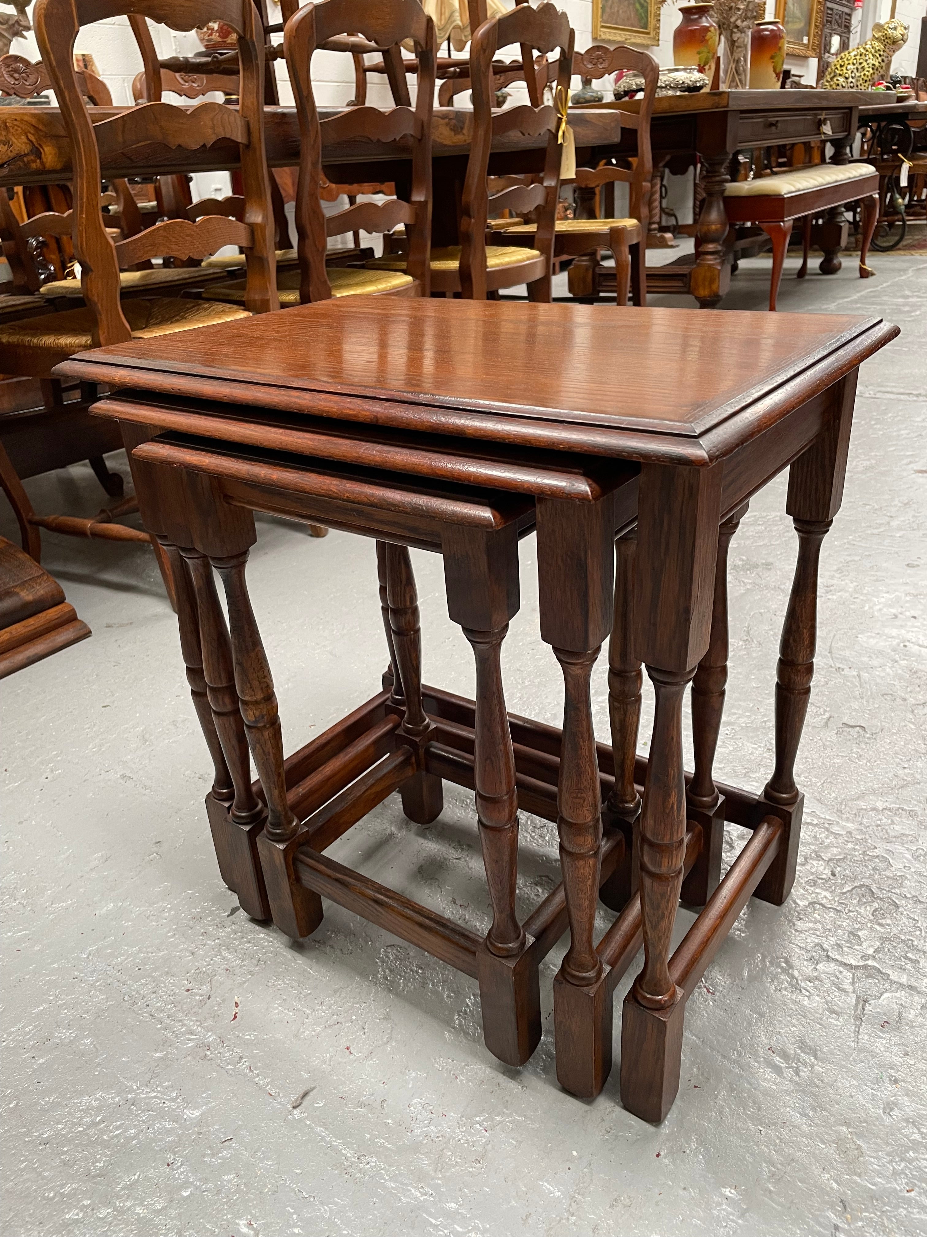 Solid Oak Nest of Three Tables