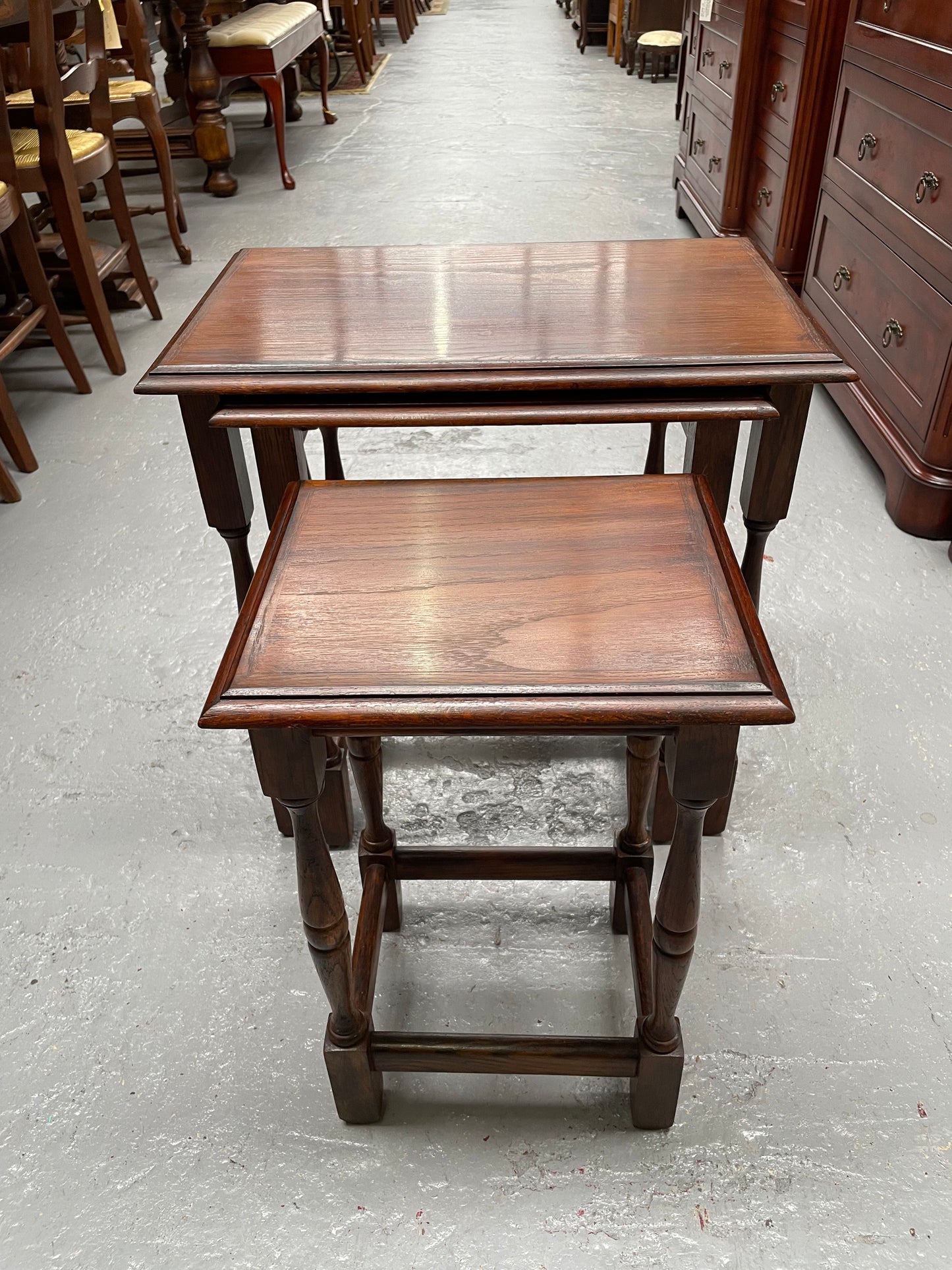 Solid Oak Nest of Three Tables