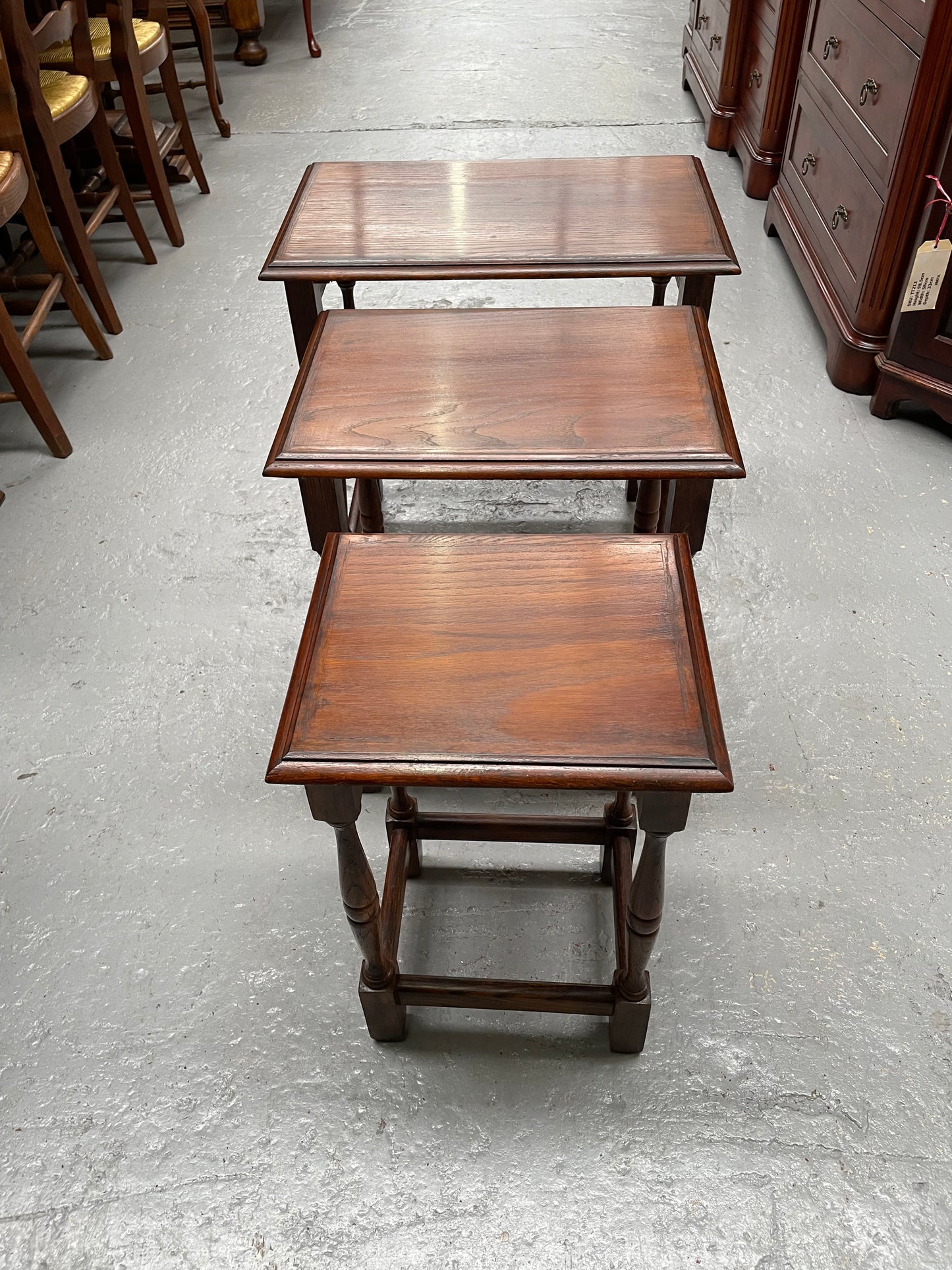 Solid Oak Nest of Three Tables