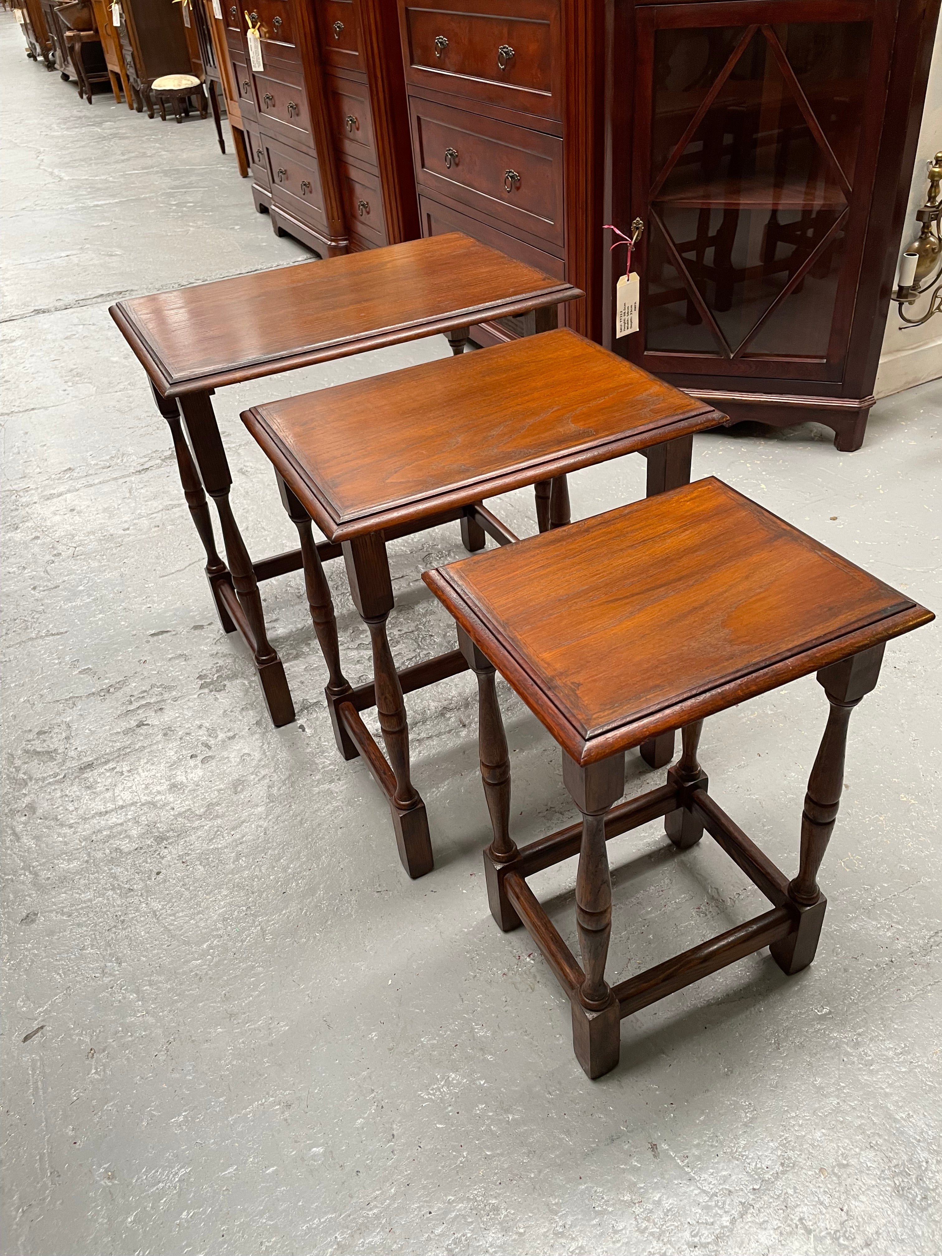 Solid Oak Nest of Three Tables