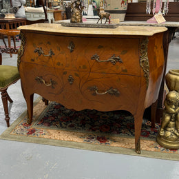 French 2 Drawer Commode With Marquetry Inlay & Marble Top