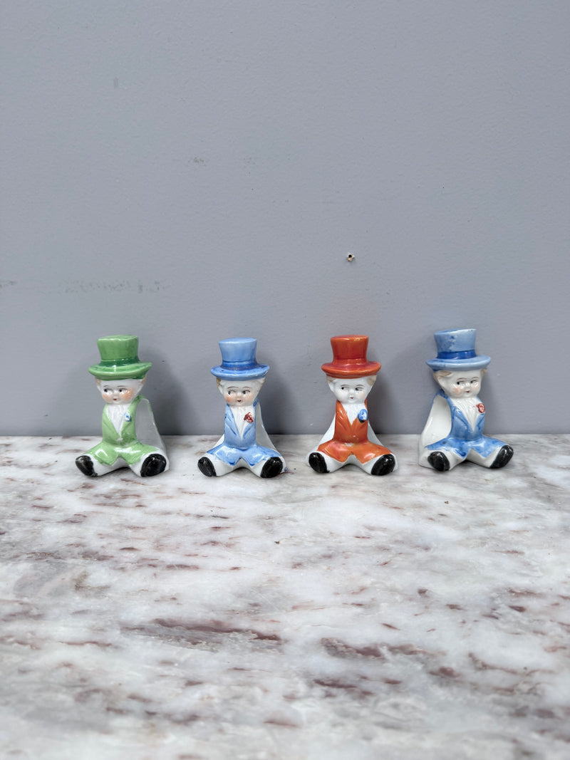 Set of 4 Vintage Napkin Ring of Boy In Top Hat