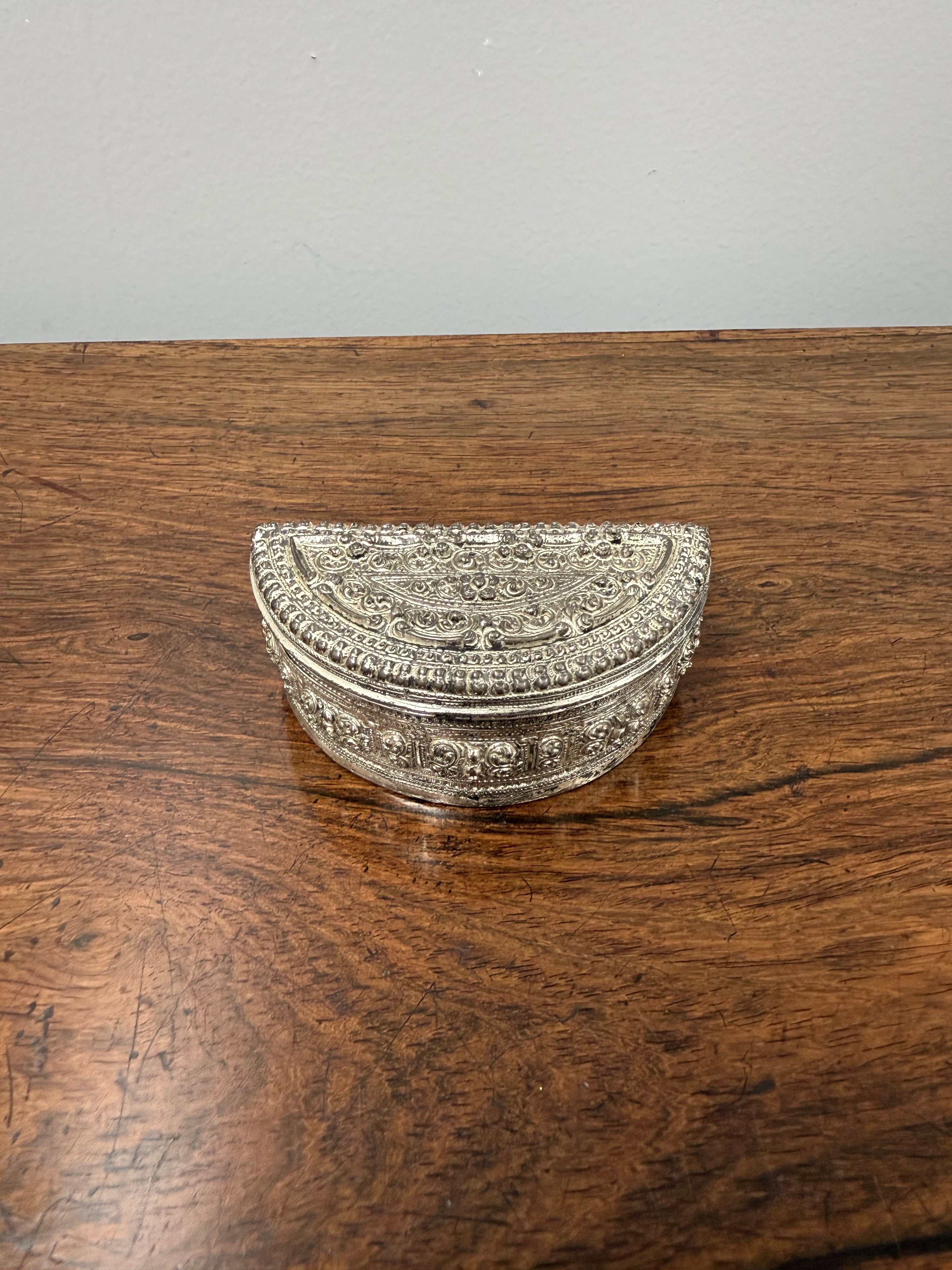 Antique Burmese Silver Crescent Moon Betel Lime Box