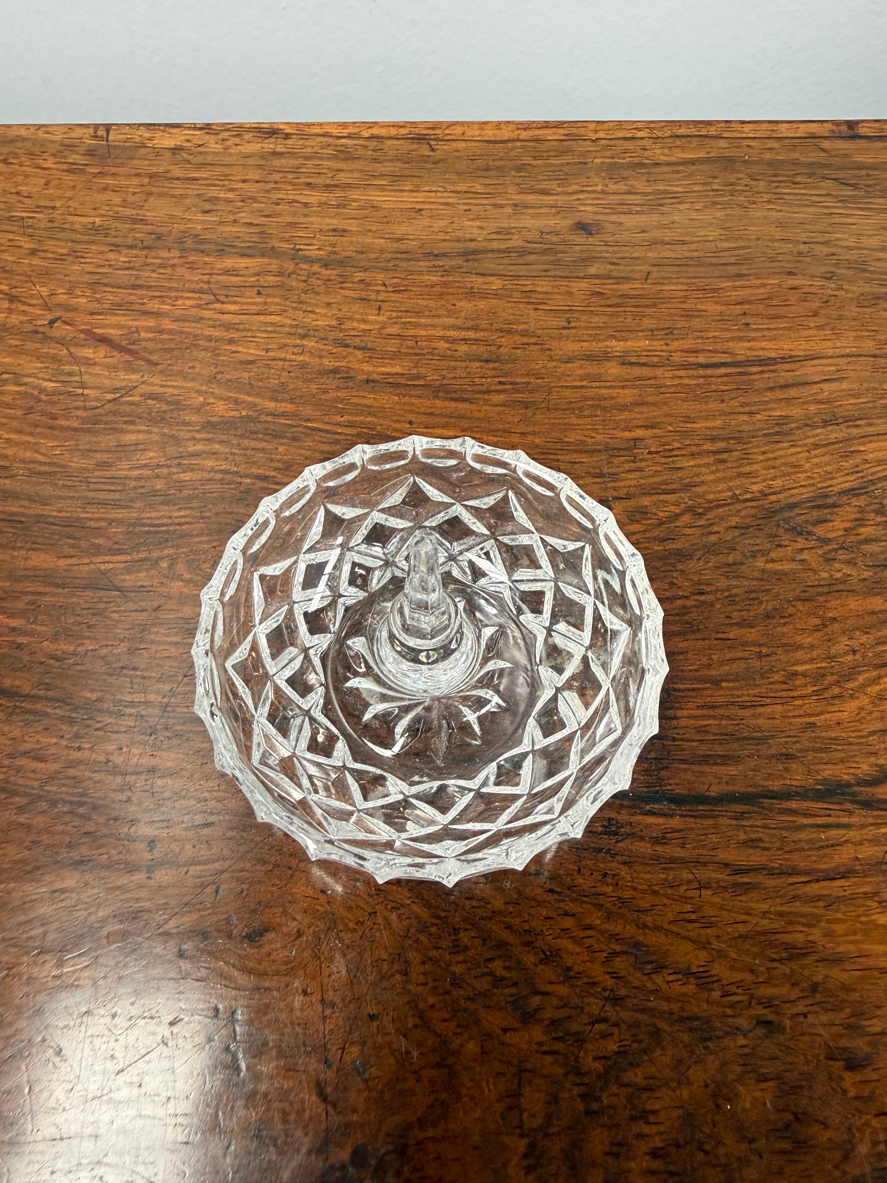 Vintage Cut Crystal Ring Holder Jewellery Dish