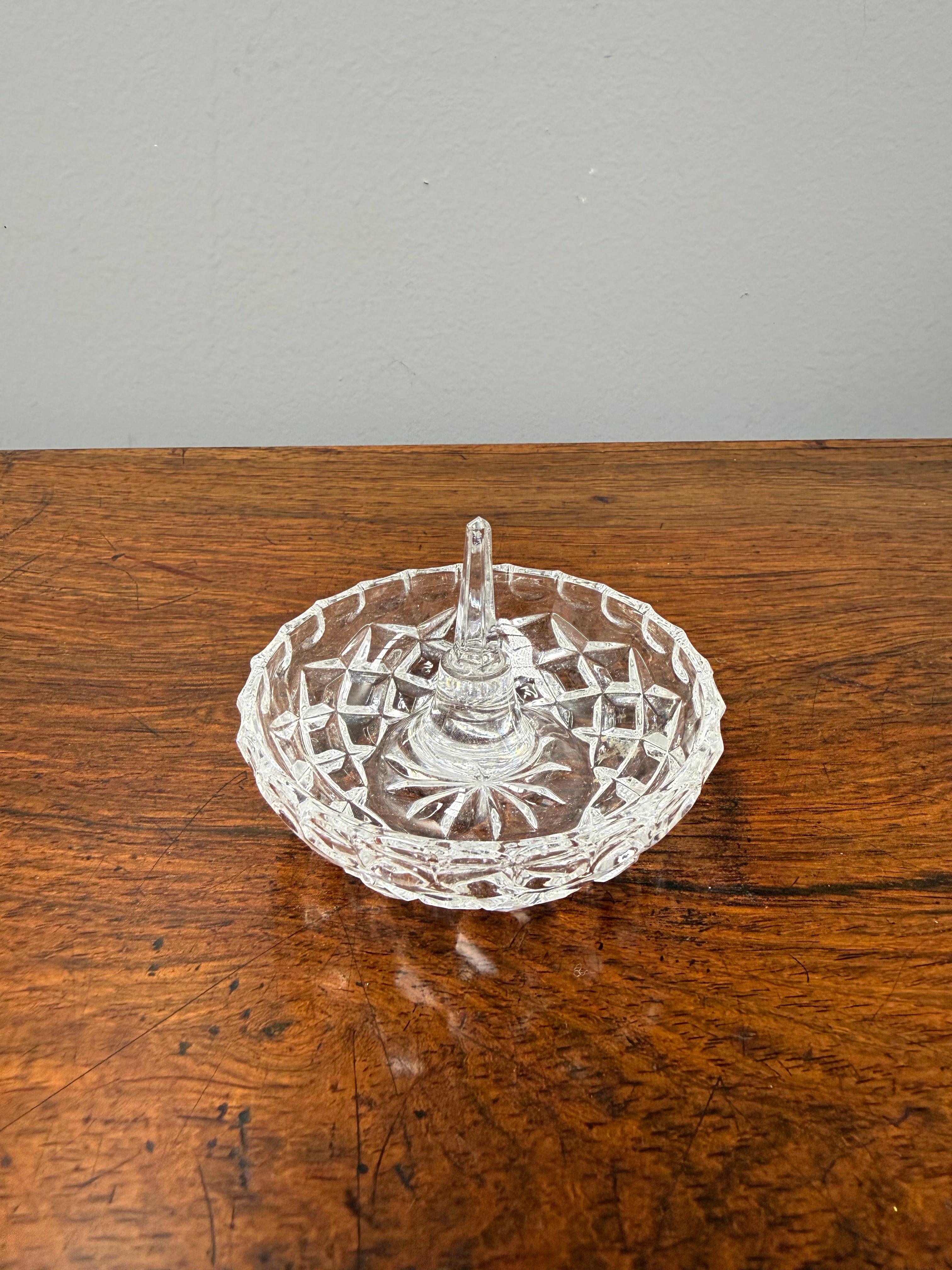 Vintage Cut Crystal Ring Holder Jewellery Dish