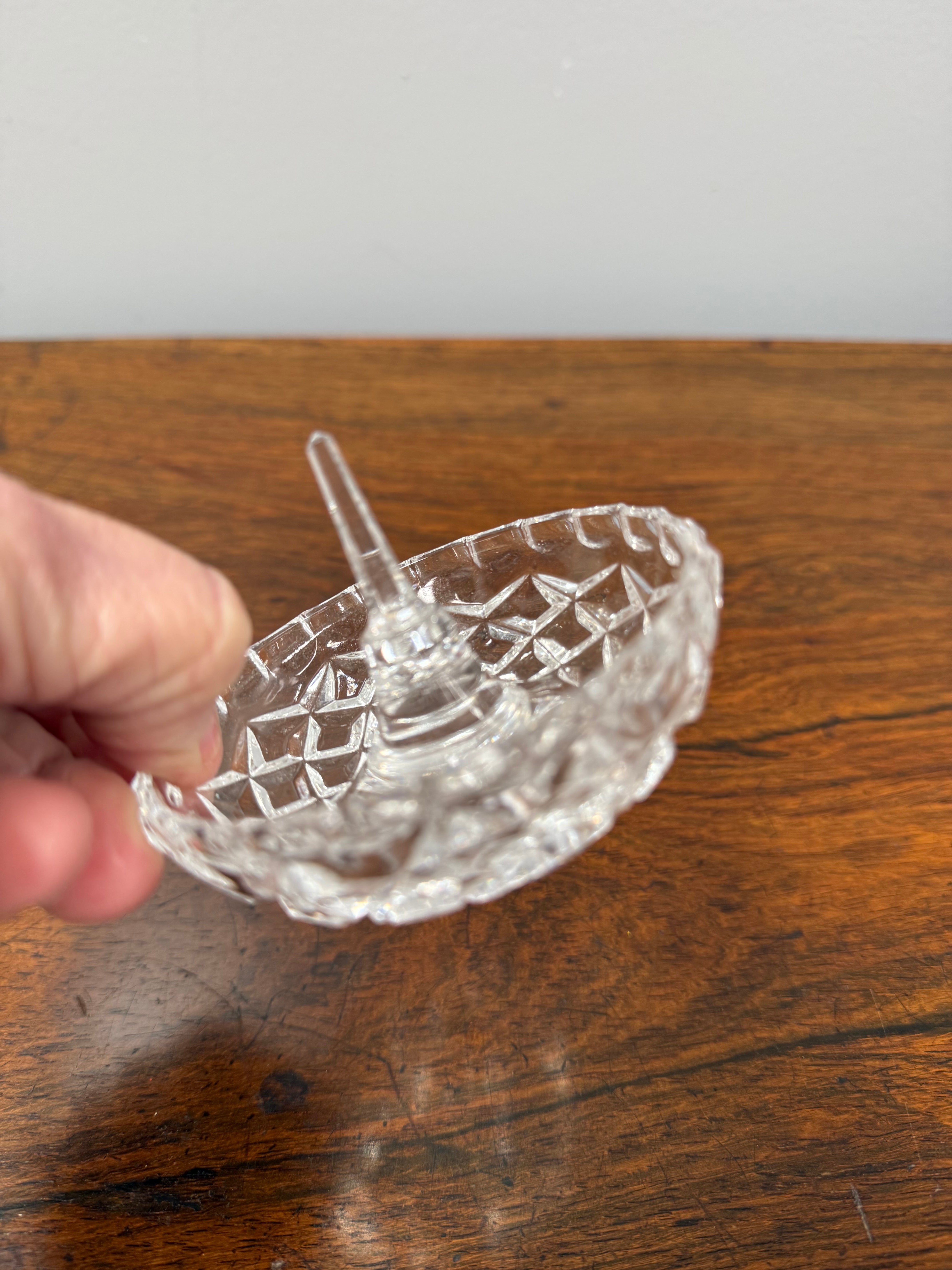 Vintage Cut Crystal Ring Holder Jewellery Dish