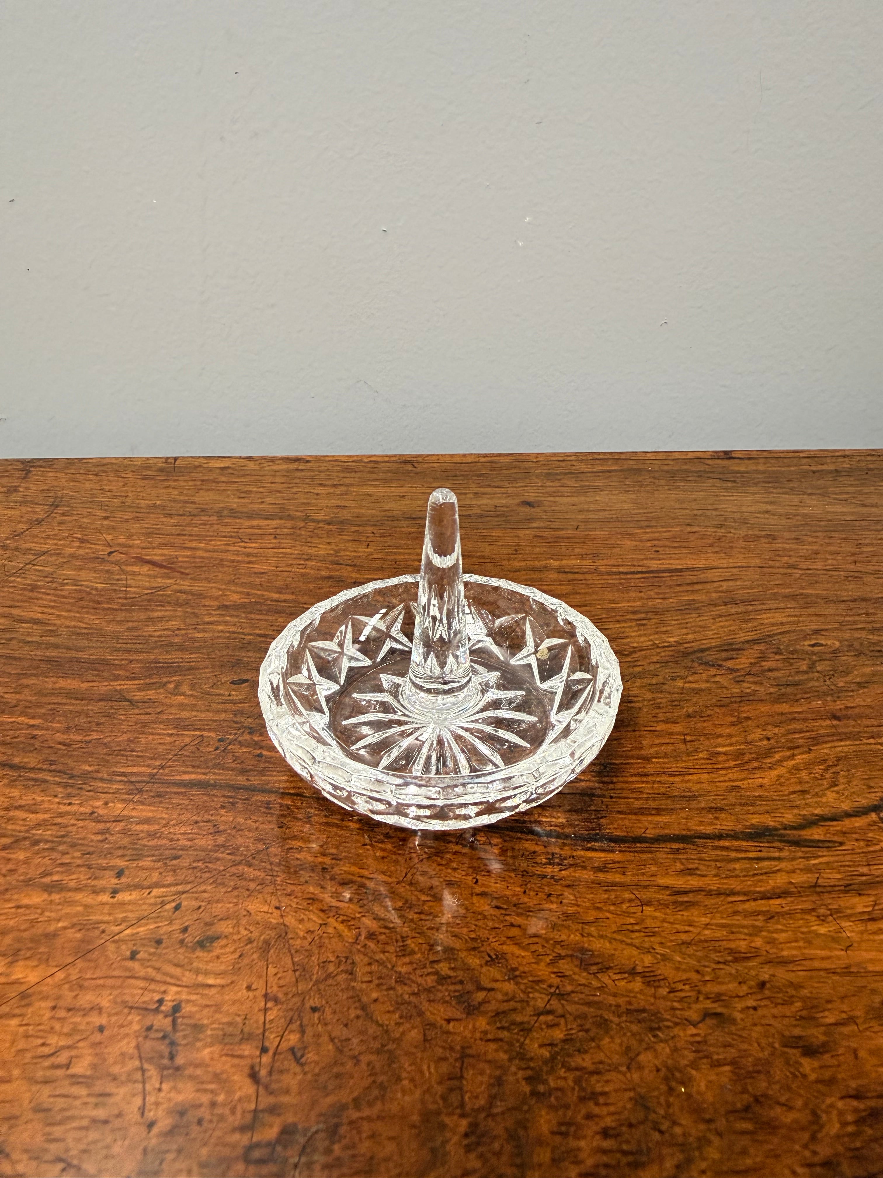 Vintage Crystal Glass Ring Holder Jewellery Dish