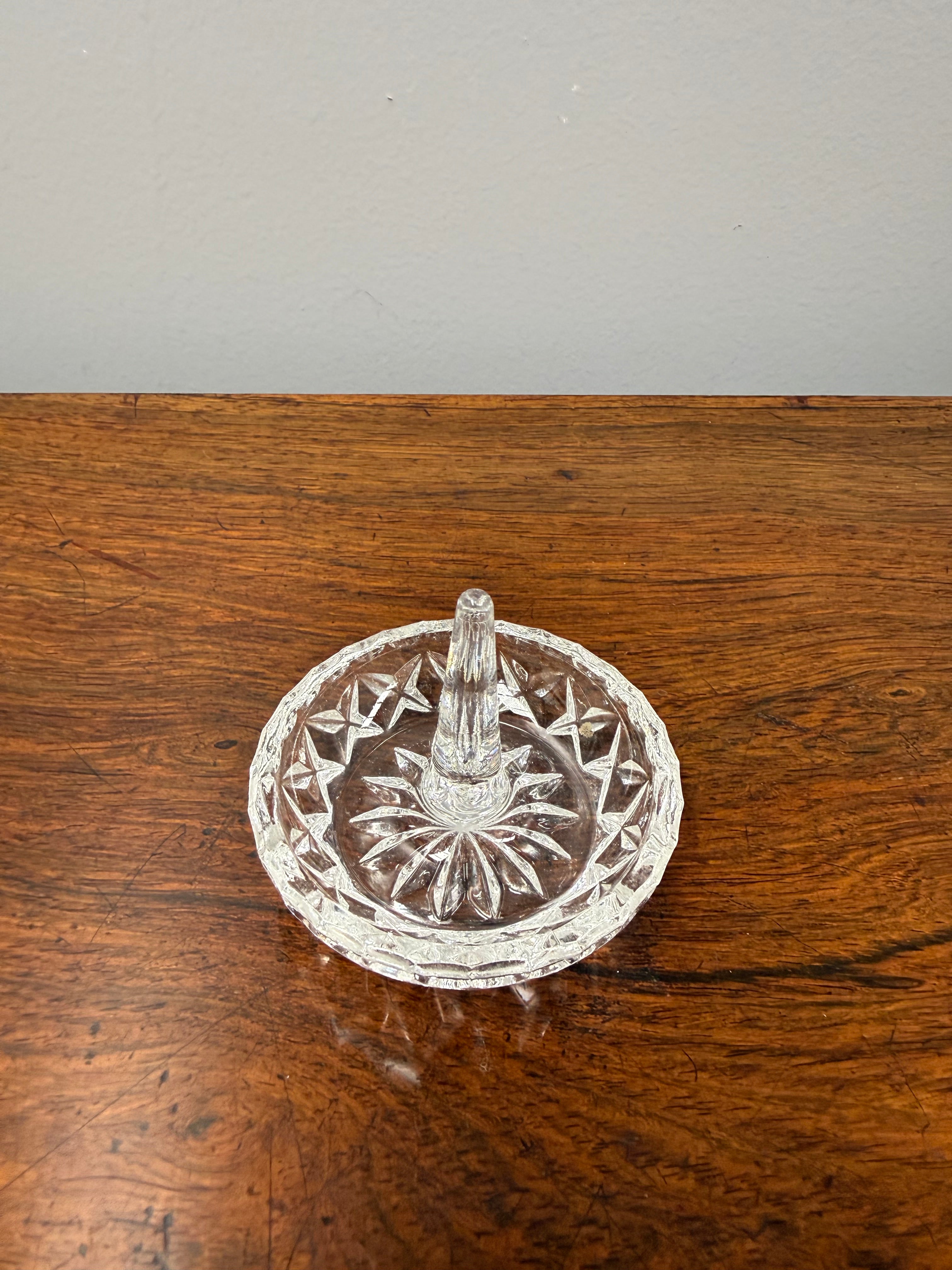 Vintage Crystal Glass Ring Holder Jewellery Dish