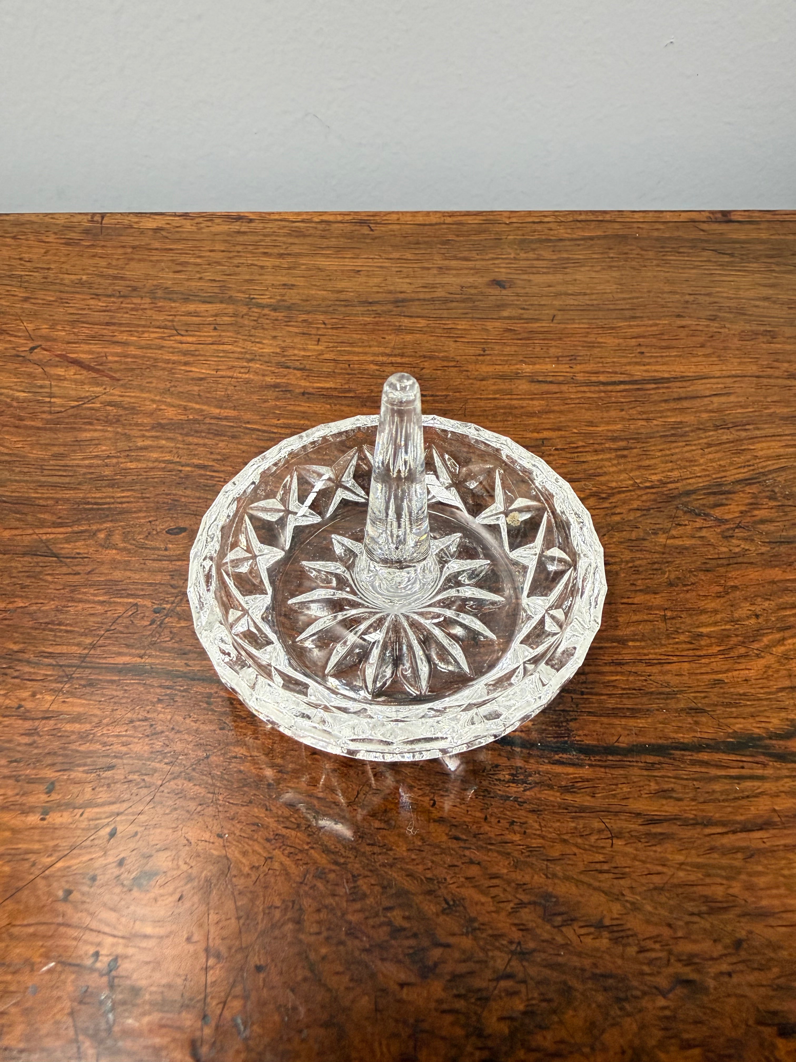 Vintage Crystal Glass Ring Holder Jewellery Dish