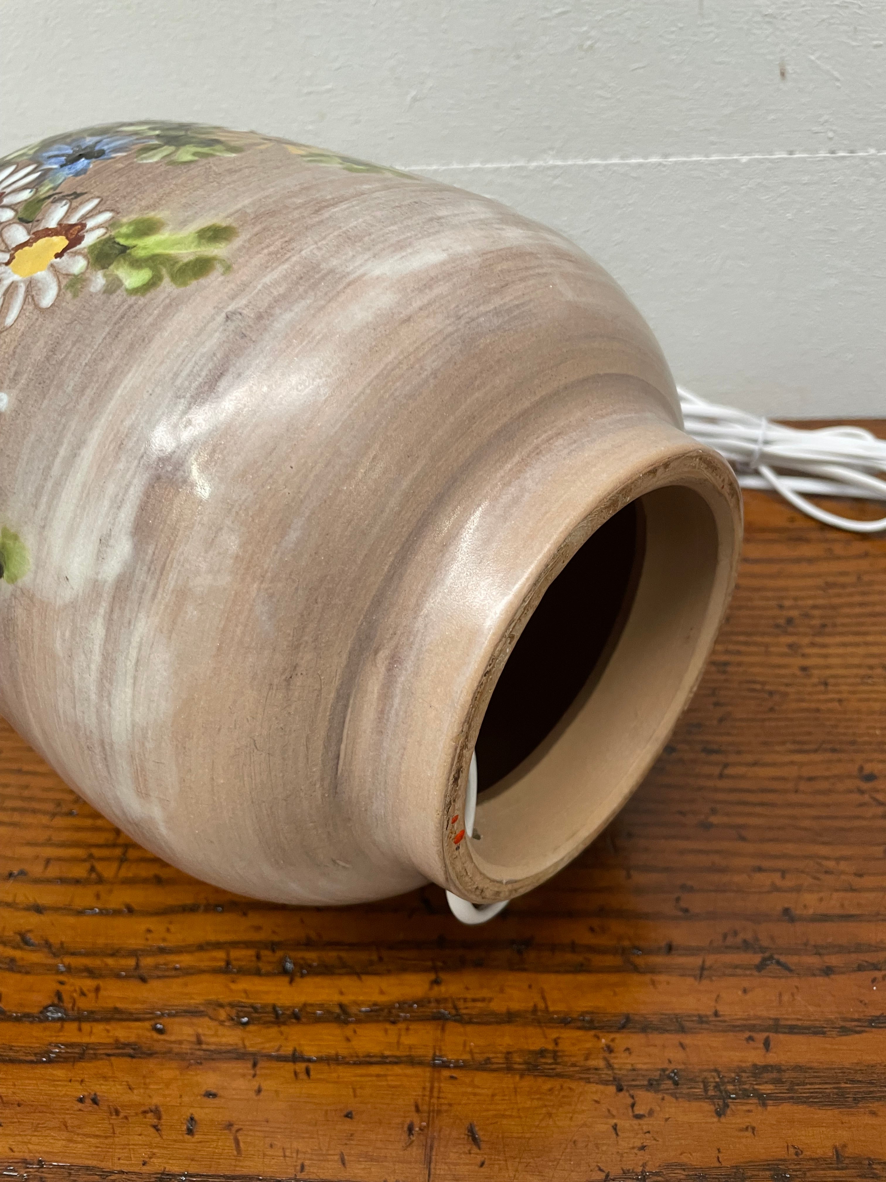 Vintage Hand Painted Floral's Terracotta Lamp Base | Antique & Vintage | Moonee Ponds Antiques | Australia Wide Delivery