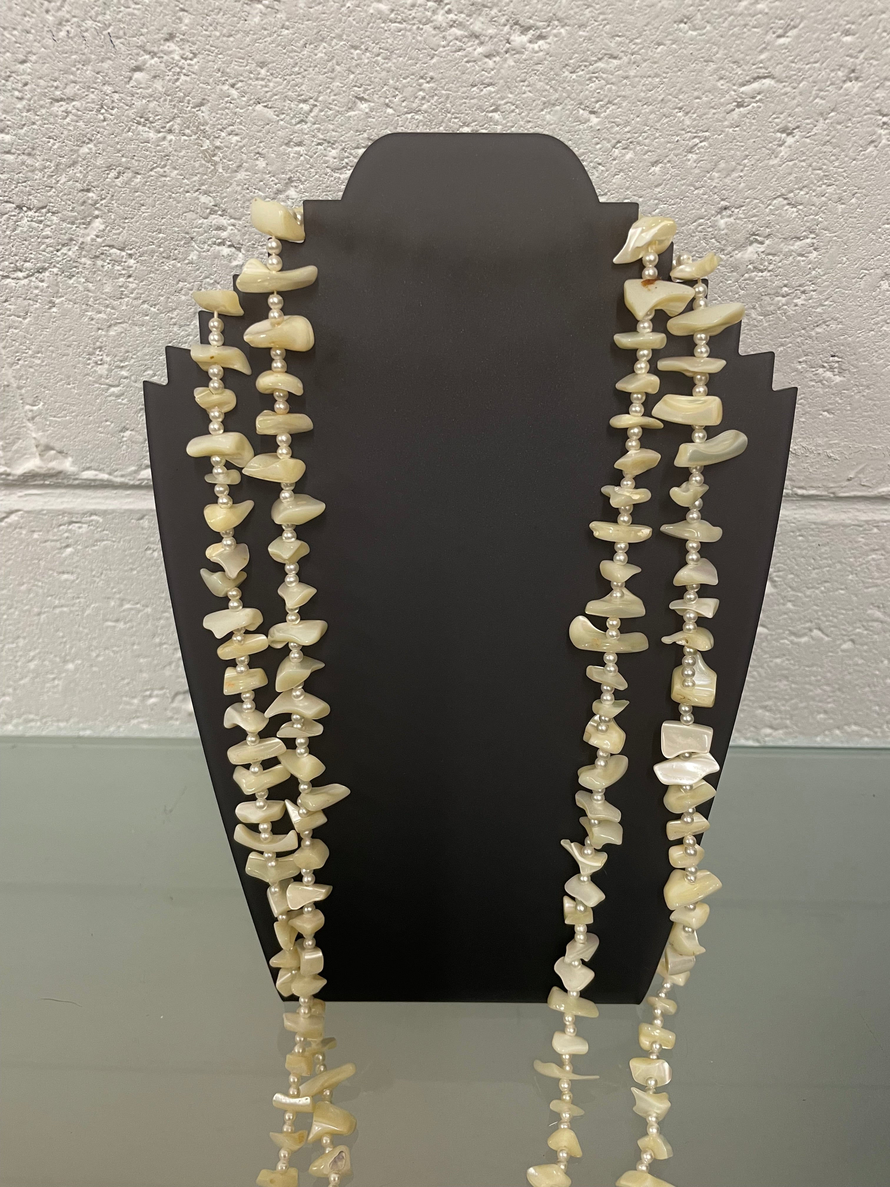 Vintage Opera Length Mother Of Pearl & Seed Pearl Necklace | Antique & Vintage | Moonee Ponds Antiques | Australia Wide Delivery