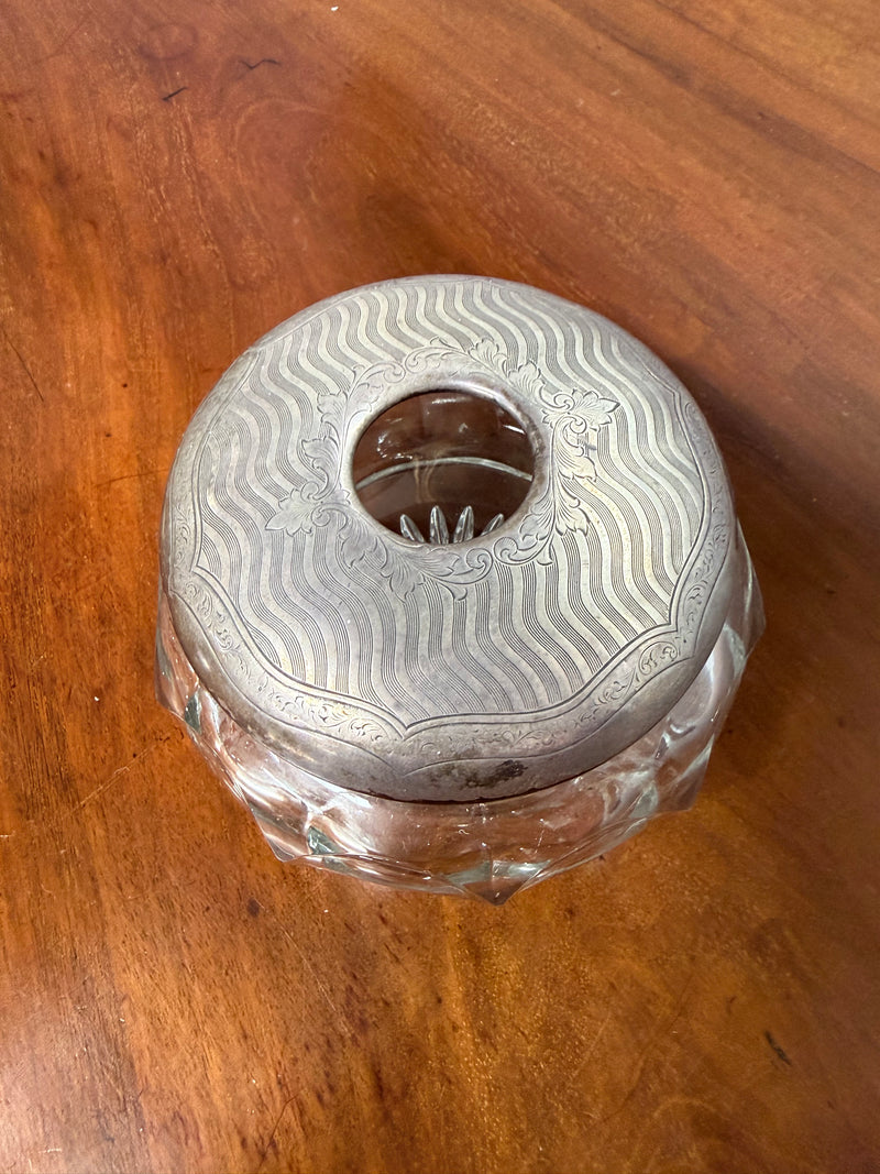 Antique Cut Glass & Silver Plated Vanity Jar