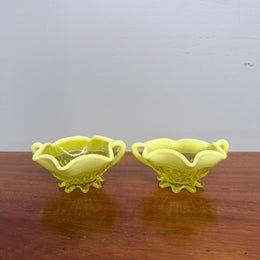 Pair Of Victorian Vaseline Small Bowls With Handles