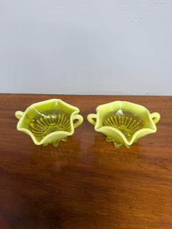 Pair Of Victorian Vaseline Small Bowls With Handles | Antique & Vintage | Moonee Ponds Antiques | Australia Wide Delivery