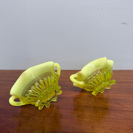 Pair Of Victorian Vaseline Small Bowls With Handles