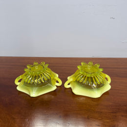 Pair Of Victorian Vaseline Small Bowls With Handles