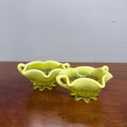 Pair Of Victorian Vaseline Small Bowls With Handles