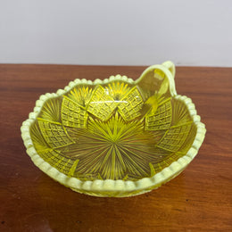 Late Victorian Vaseline Glass Dish With Handle
