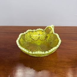 Late Victorian Vaseline Glass Dish With Handle