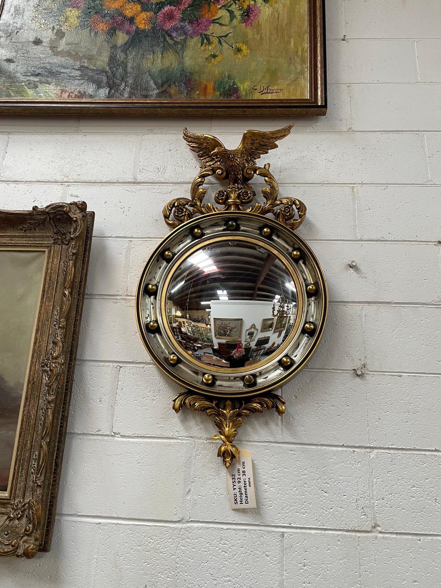 Stunning Gilt Framed Convex Mirror Featuring An Eagle