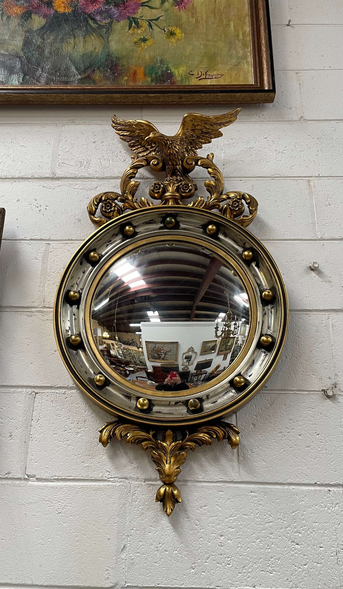 Stunning Gilt Framed Convex Mirror Featuring An Eagle