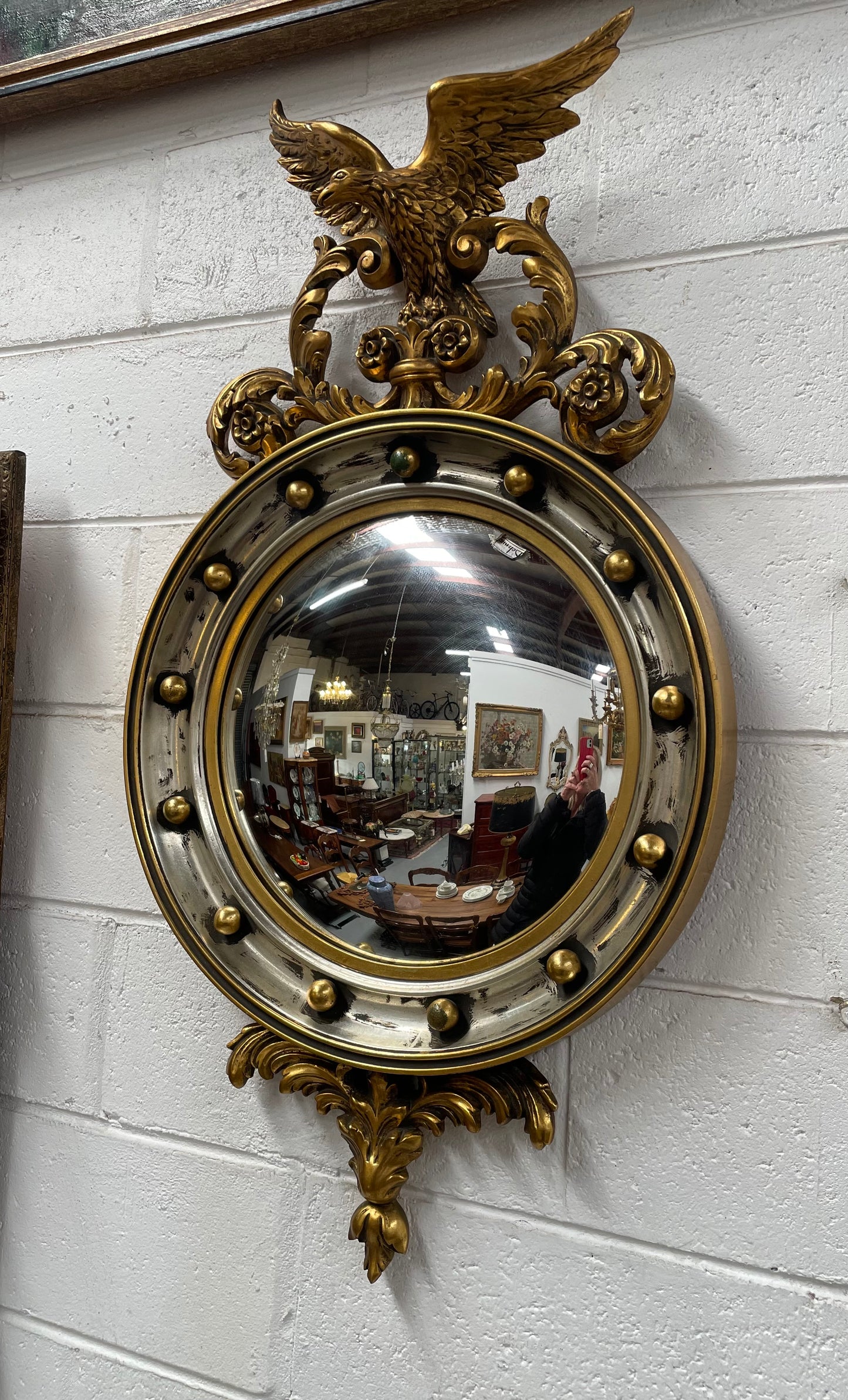 Stunning Gilt Framed Convex Mirror Featuring An Eagle