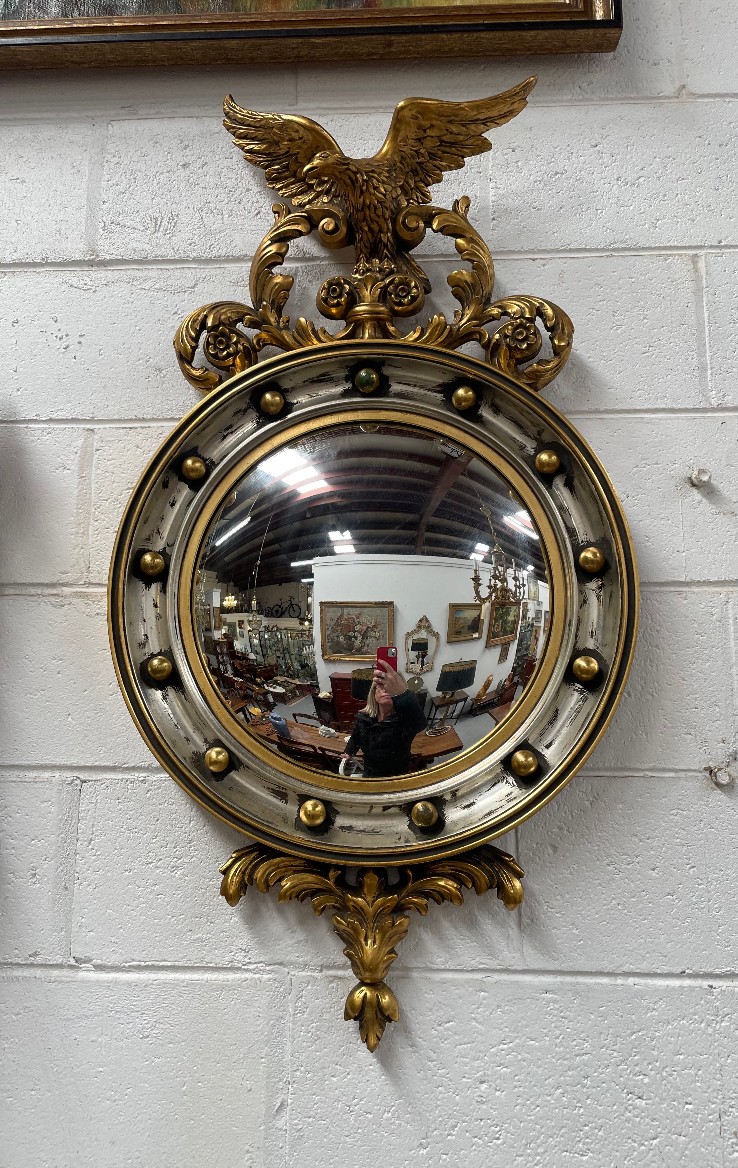 Stunning Gilt Framed Convex Mirror Featuring An Eagle | Antique & Vintage | Moonee Ponds Antiques | Australia Wide Delivery
