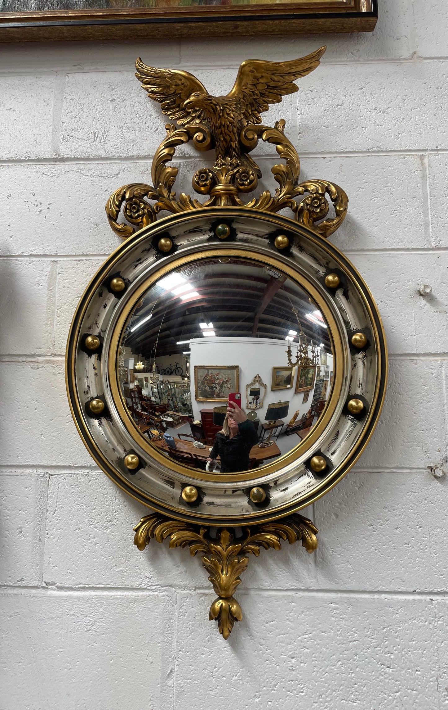 Stunning Gilt Framed Convex Mirror Featuring An Eagle