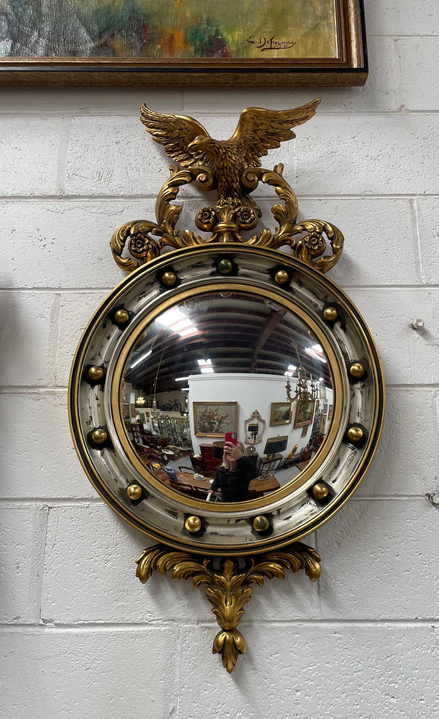 Stunning Gilt Framed Convex Mirror Featuring An Eagle