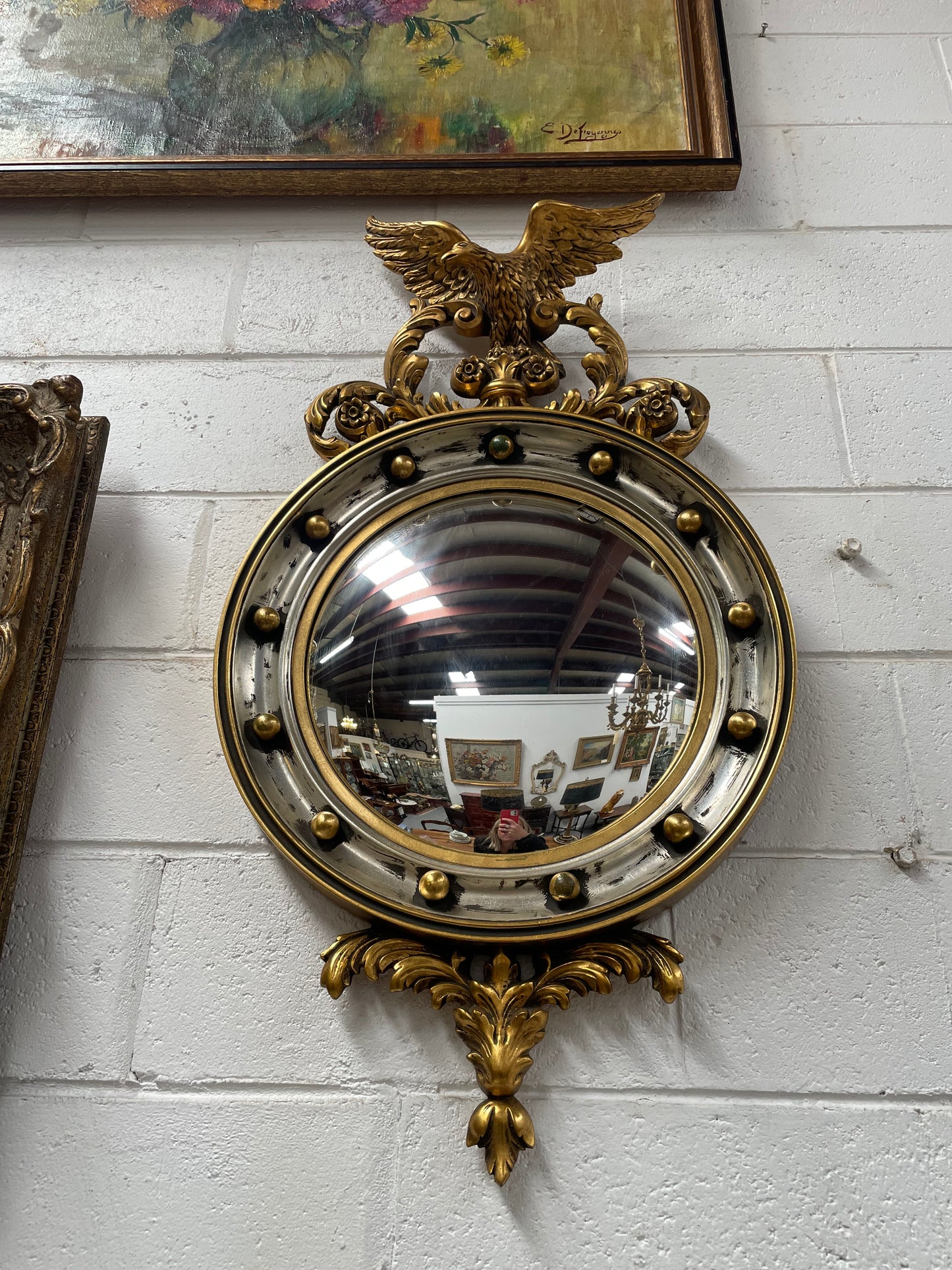 Stunning Gilt Framed Convex Mirror Featuring An Eagle