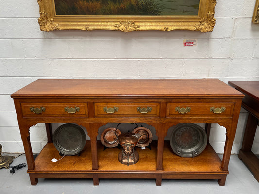 English Oak Three Drawer Kitchen Dresser Base \ Console Table