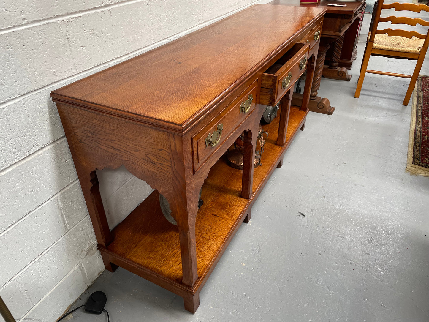 English Oak Three Drawer Kitchen Dresser Base \ Console Table