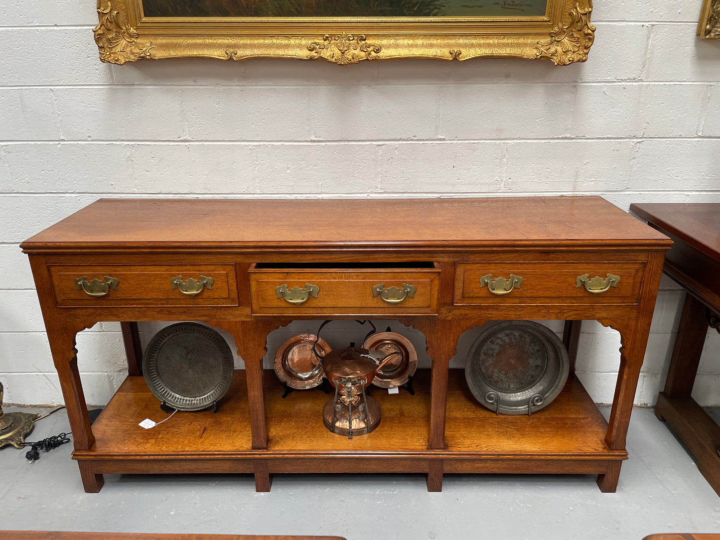 English Oak Three Drawer Kitchen Dresser Base \ Console Table