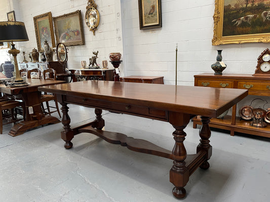 Vintage French Walnut Refectory Table or Two Drawer Desk