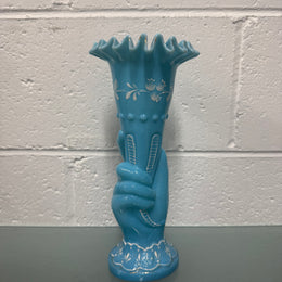 Victorian Opaline Hand Painted Enamel Hand Vase