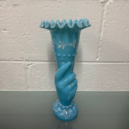 Victorian Opaline Hand Painted Enamel Hand Vase