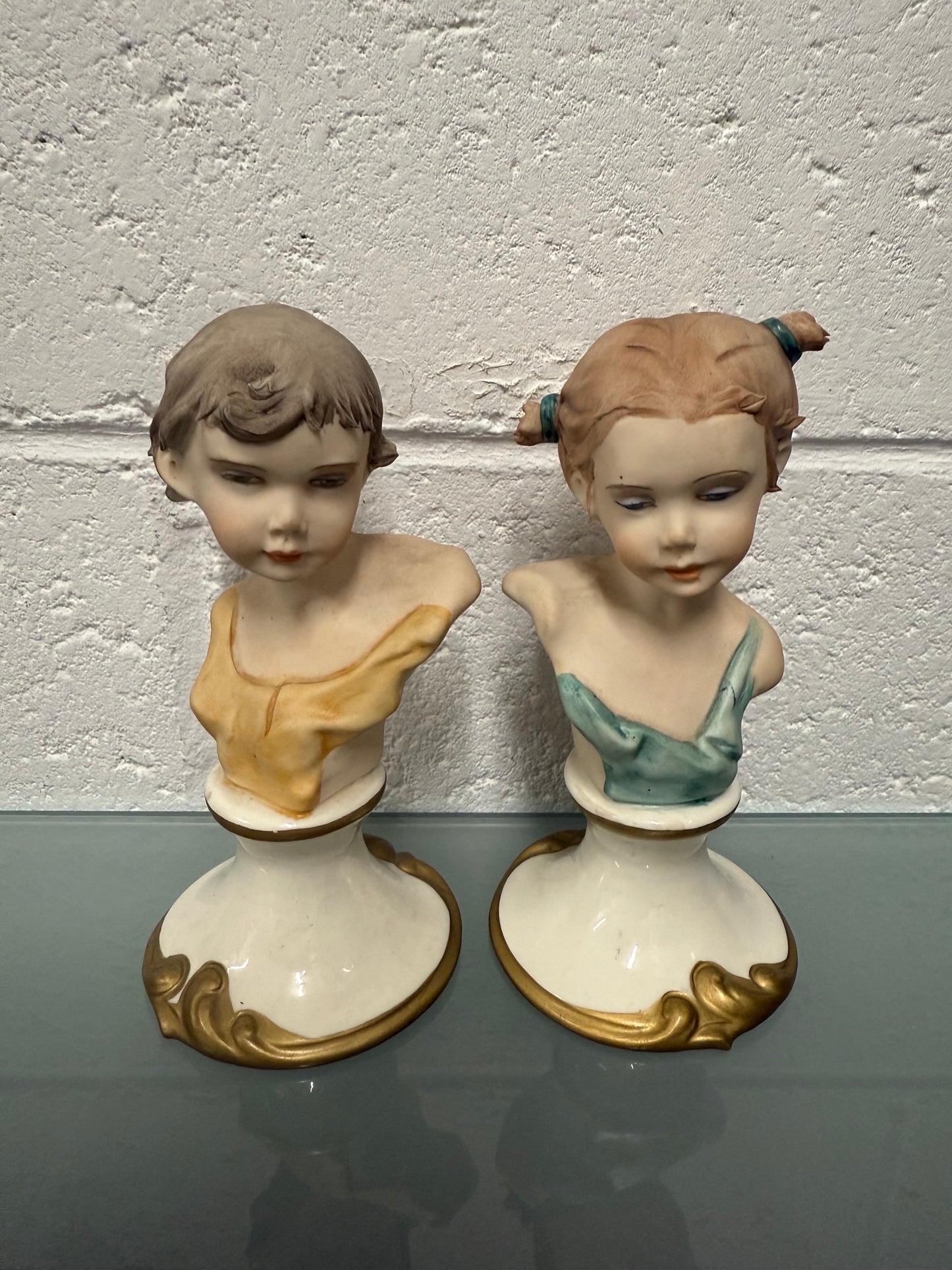 Pair Vintage Capodimonte Art Nouveau Style Busts