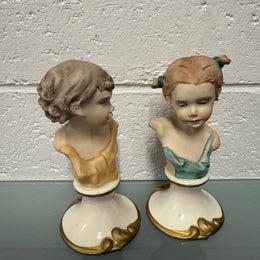 Pair Vintage Capodimonte Art Nouveau Style Busts