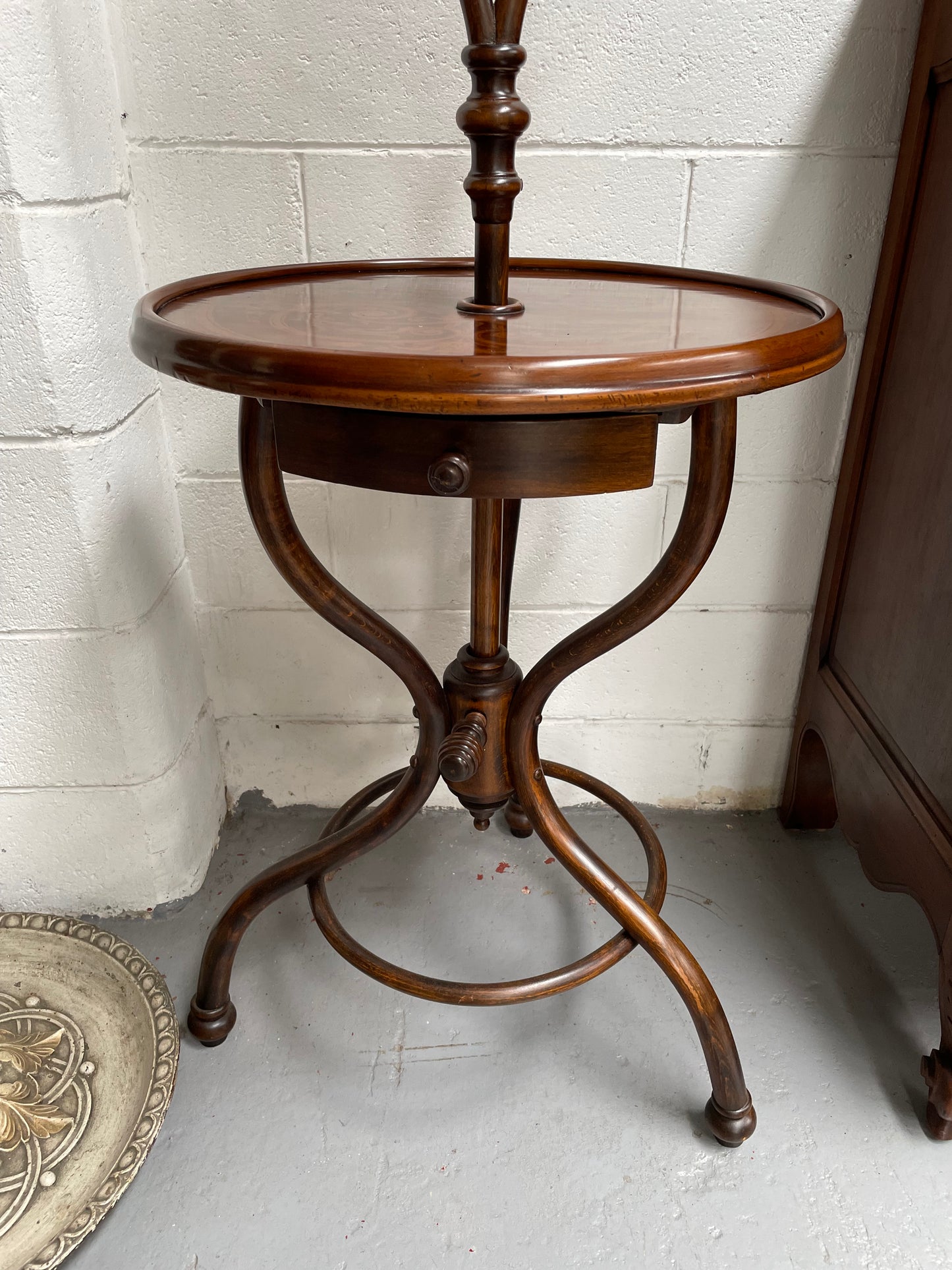 Antique Bentwood Dressing Stand With Table, Drawer & Mirror