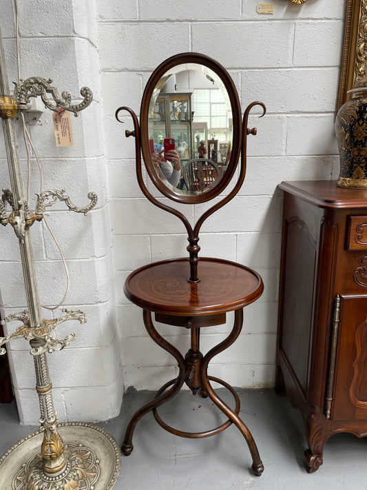 Antique Bentwood Dressing Stand With Table, Drawer & Mirror