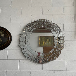 Round Venetian Style Floral Etched Bevelled Wall Mirror
