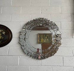 Round Venetian Style Floral Etched Bevelled Wall Mirror | Antique & Vintage | Moonee Ponds Antiques | Australia Wide Delivery