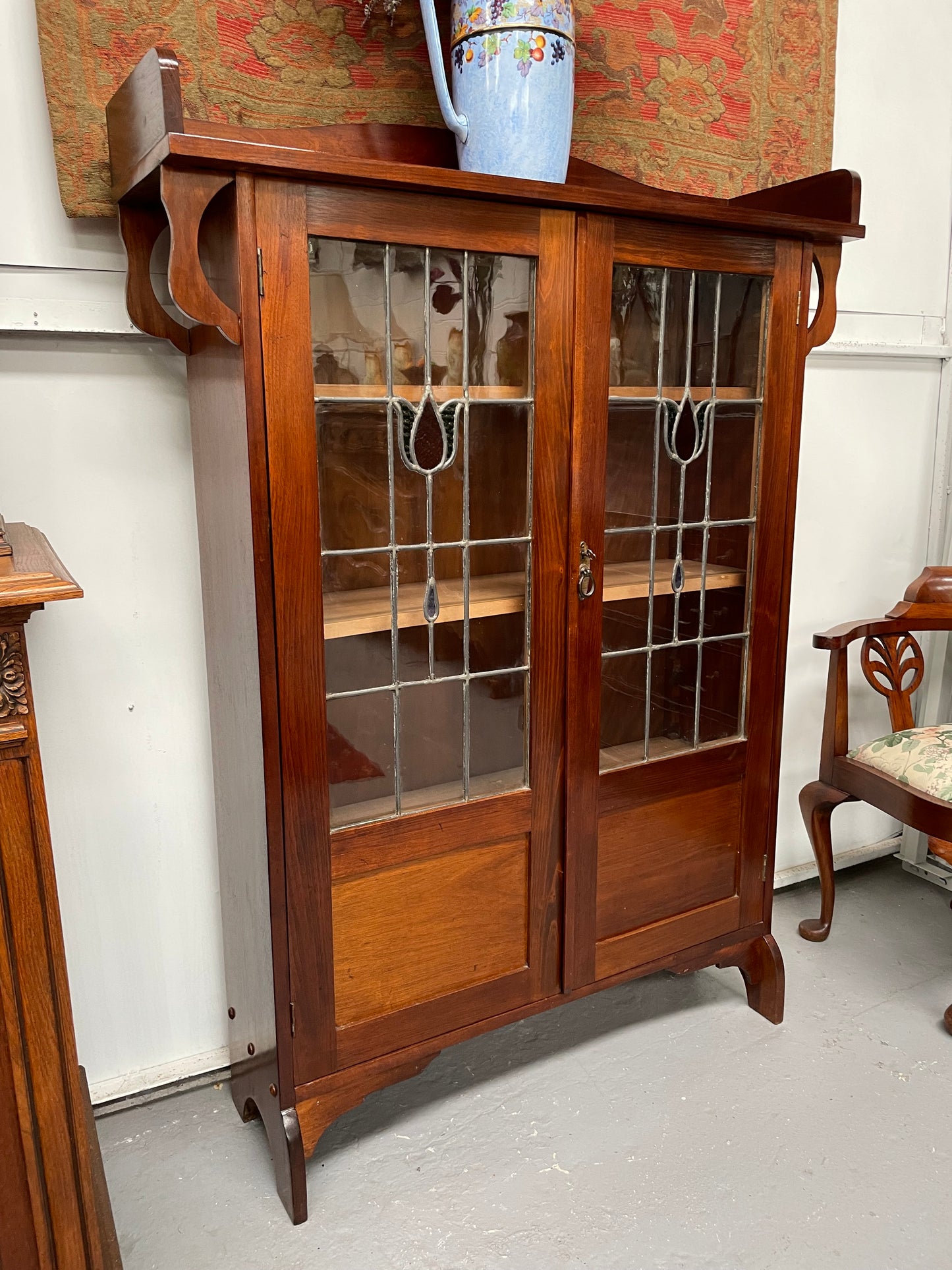 Antique Arts & Crafts Two Door Glass Bookcase/Display Cabinet