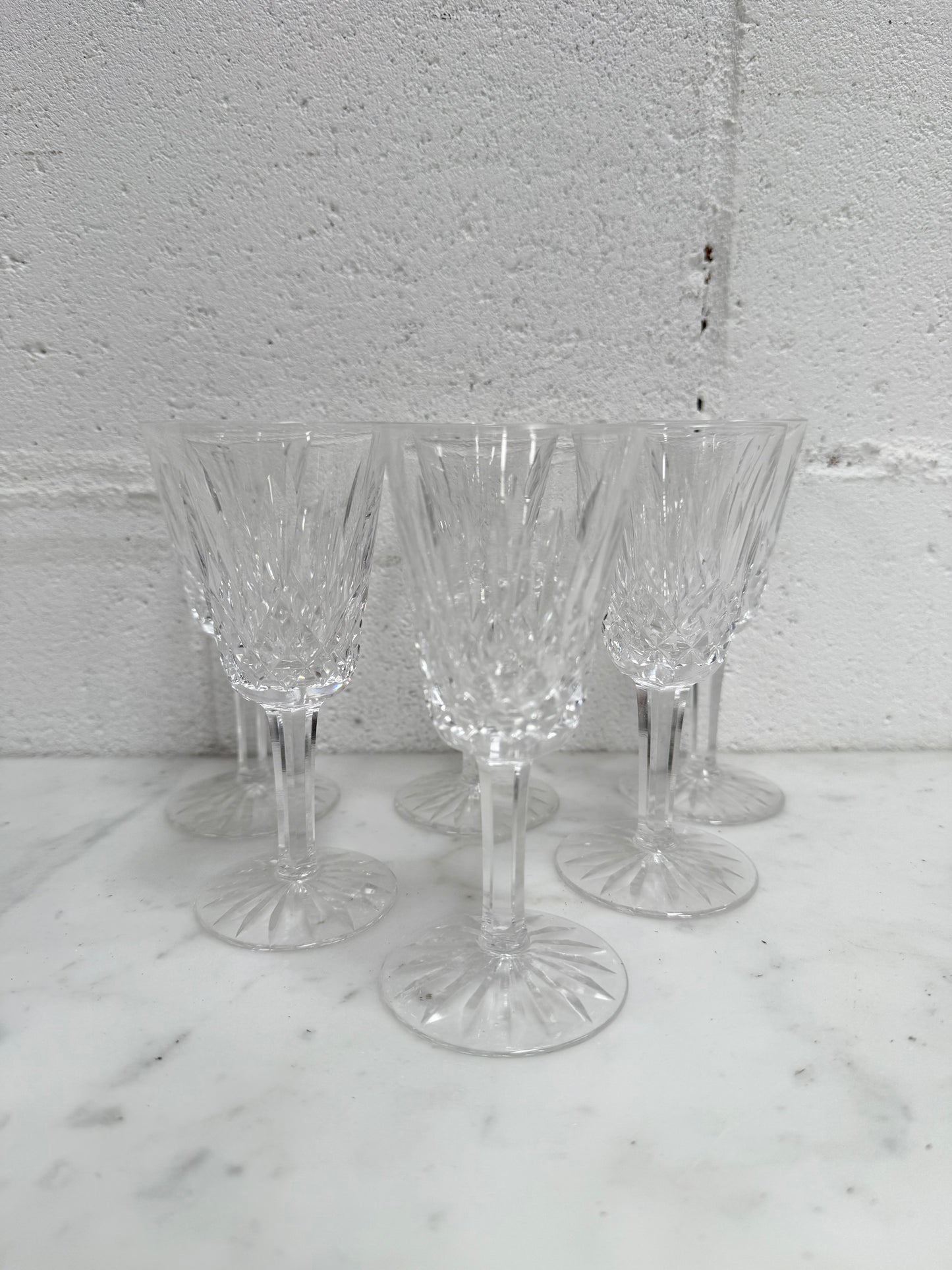 Set of 6 Vintage Lismore Pattern Waterford Crystal Sherry Glasses