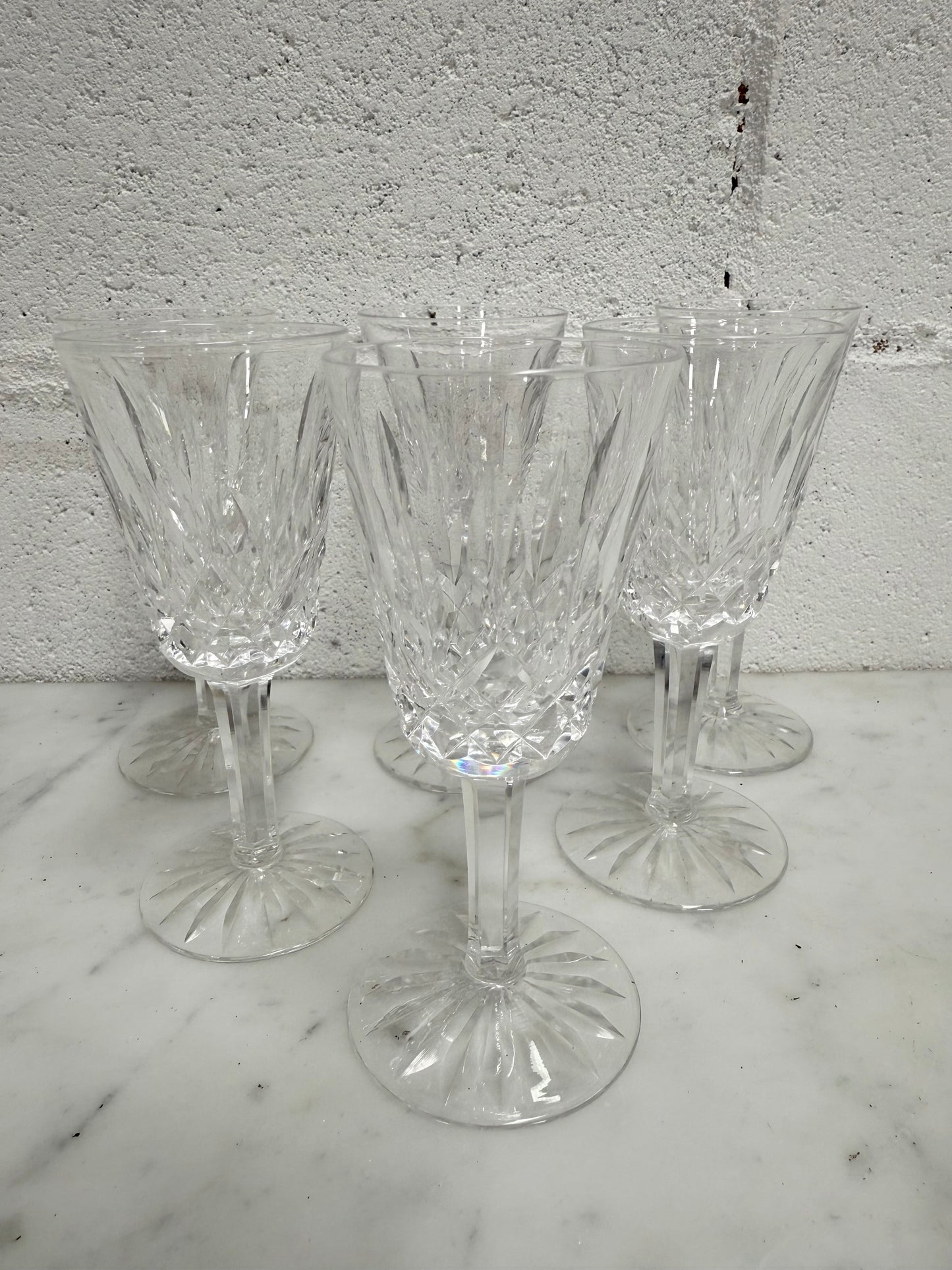 Set of 6 Vintage Lismore Pattern Waterford Crystal Sherry Glasses