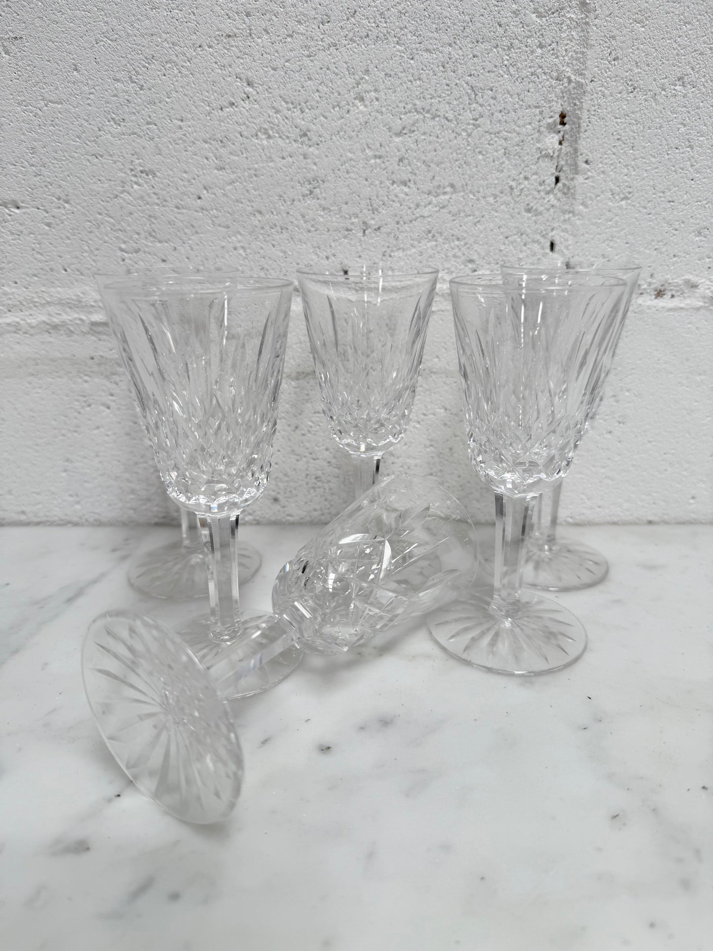Set of 6 Vintage Lismore Pattern Waterford Crystal Sherry Glasses