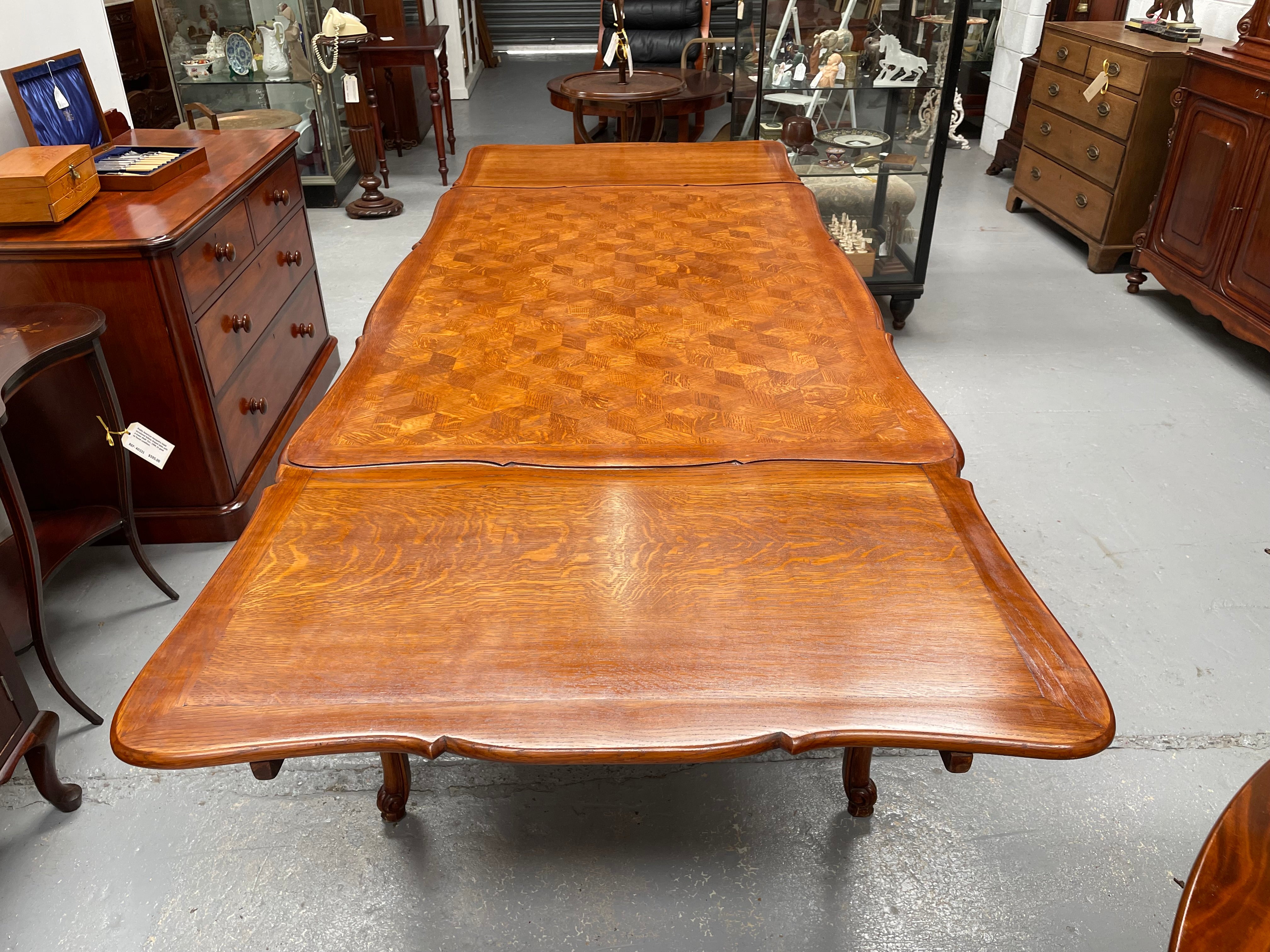Attractive French Louis XV Style Parquetry Top Oak Extension Table | Antique & Vintage | Moonee Ponds Antiques | Australia Wide Delivery