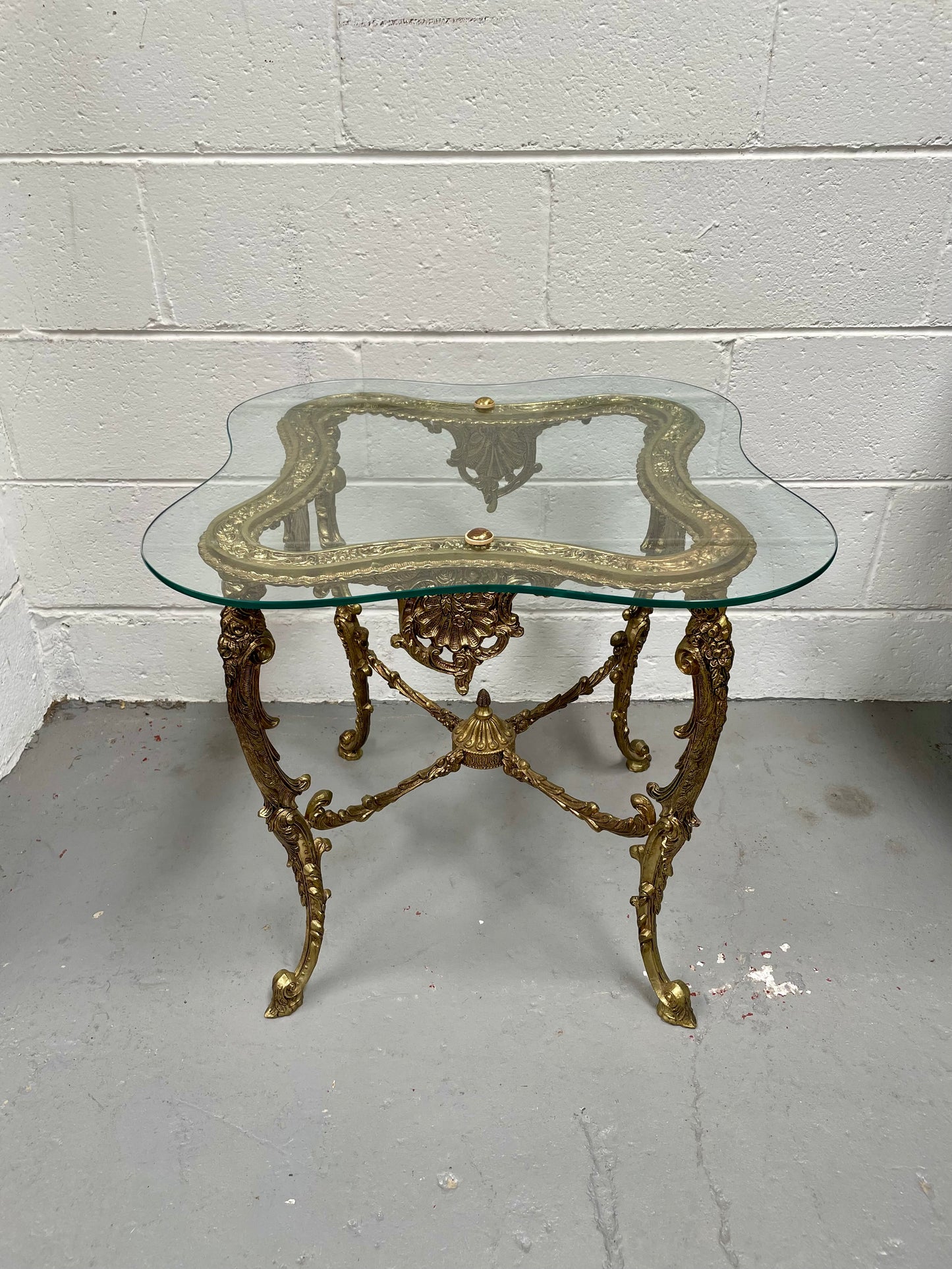 Stunning Vintage French Brass And Glass Coffee / Side Table.