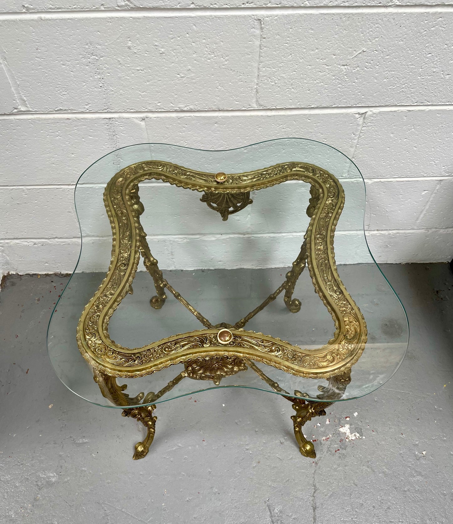 Stunning Vintage French Brass And Glass Coffee / Side Table.