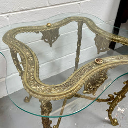 Stunning Vintage French Brass And Glass Coffee / Side Table.